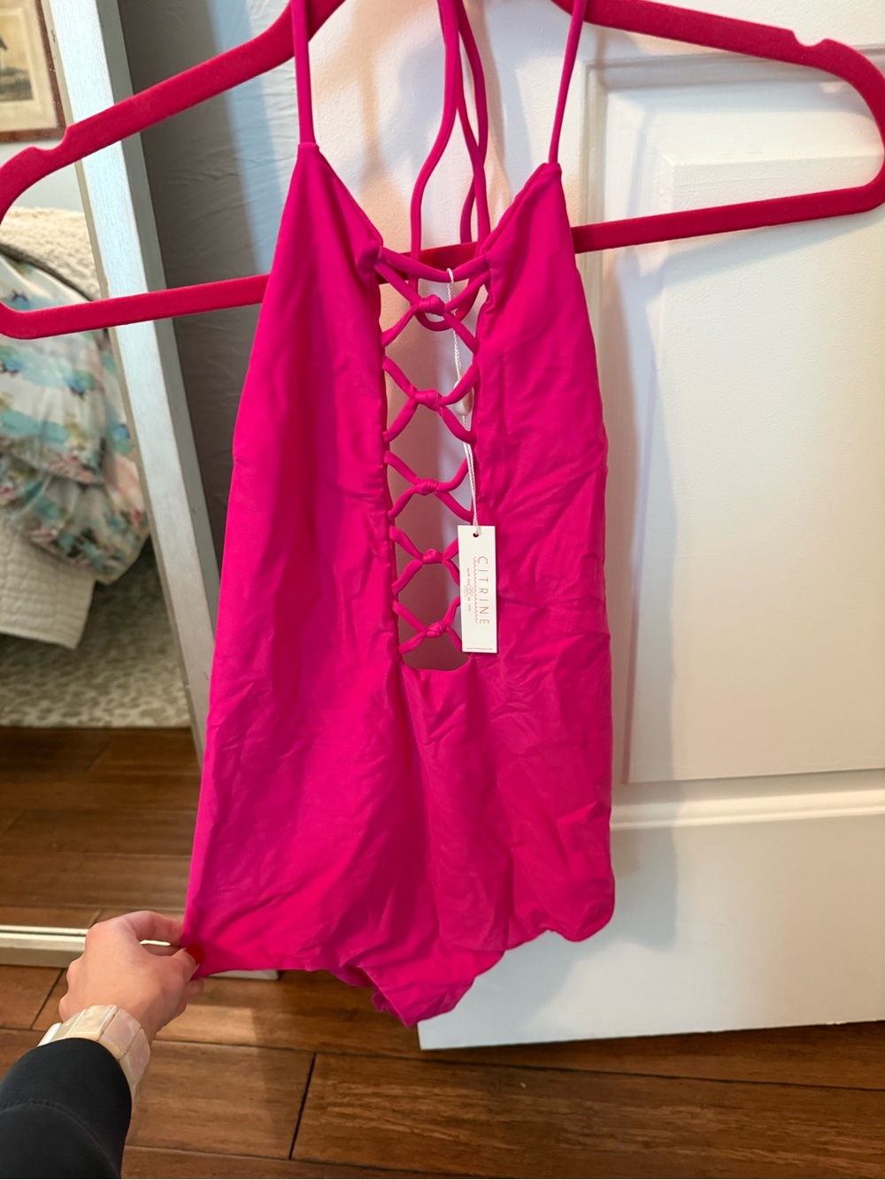 Citrine Swim Lace-Up Hibiscus One-Piece Swimsuit
